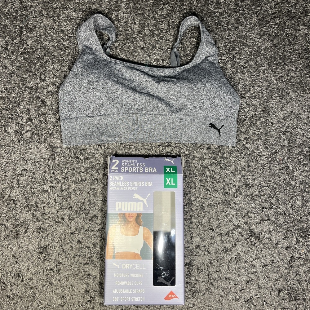 2 Pack Women Seamless Sports Bra Puma Grey Black Xl One Used, One New